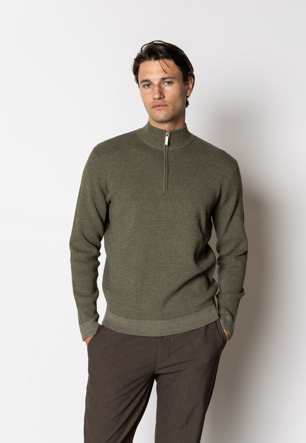 Clean Cut Copenhagen Oscar half zip knitted jumper Knit Army Melange