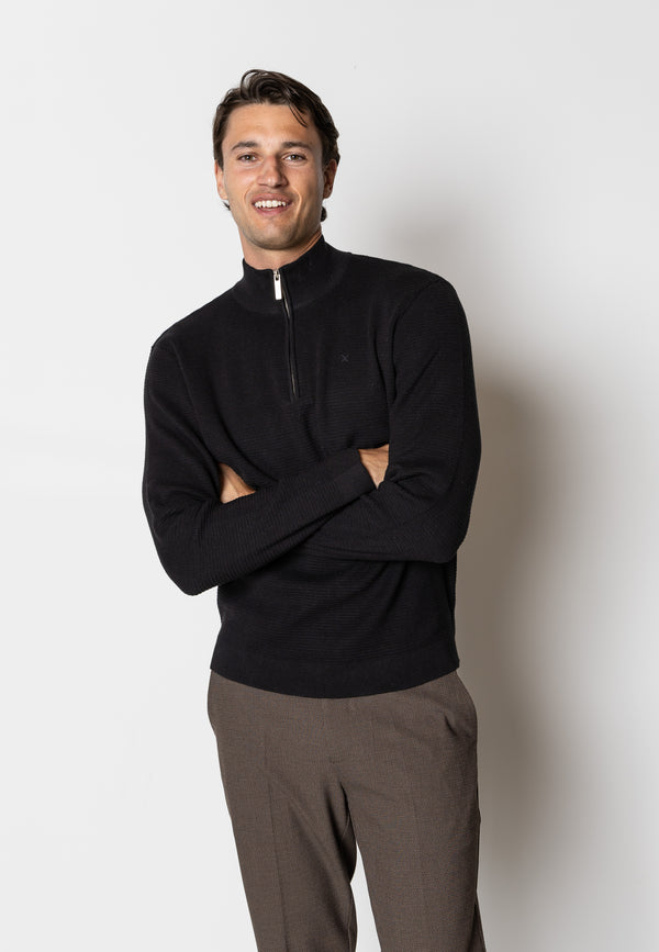 Clean Cut Copenhagen Oscar half zip knitted jumper Knit Black