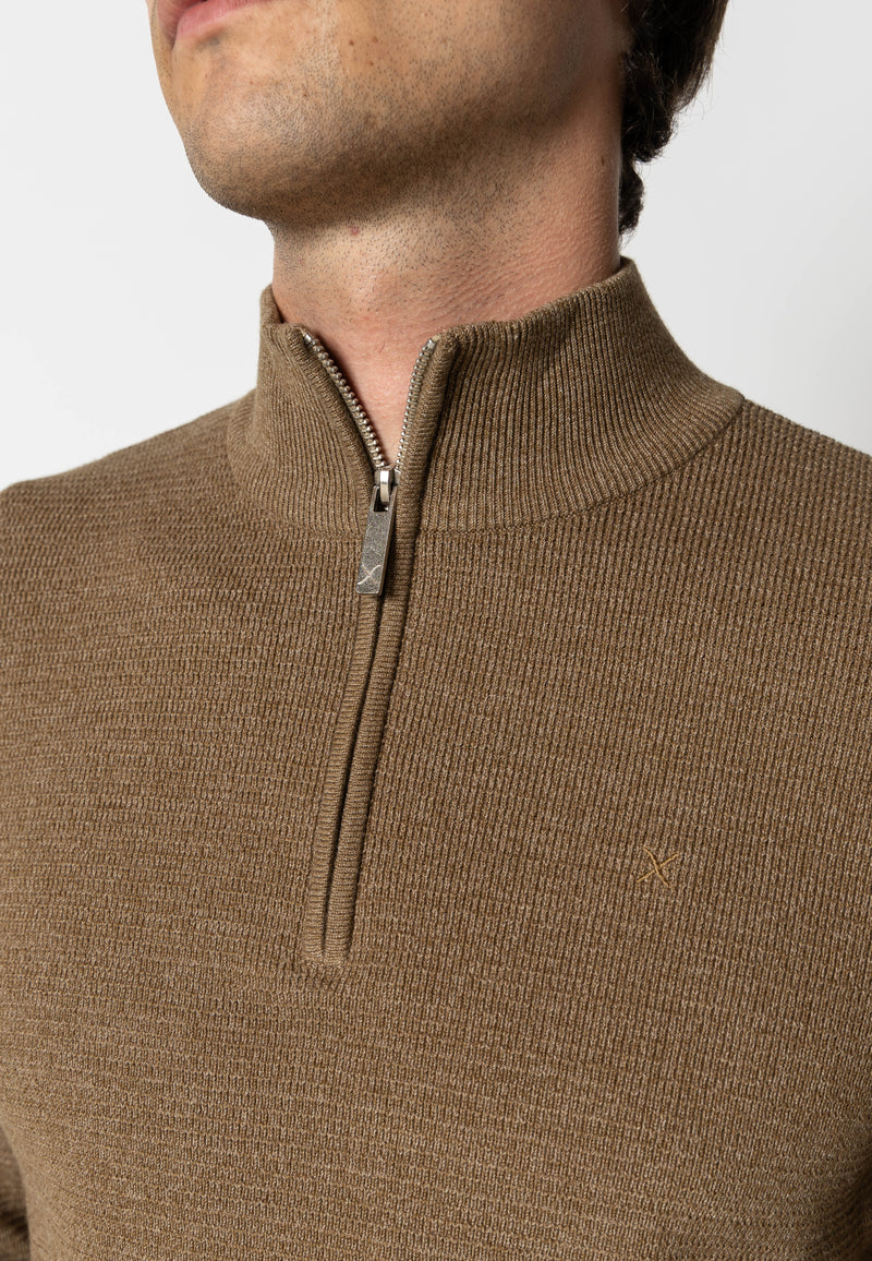 Clean Cut Copenhagen Oscar half zip knitted jumper Knit Brown Melange