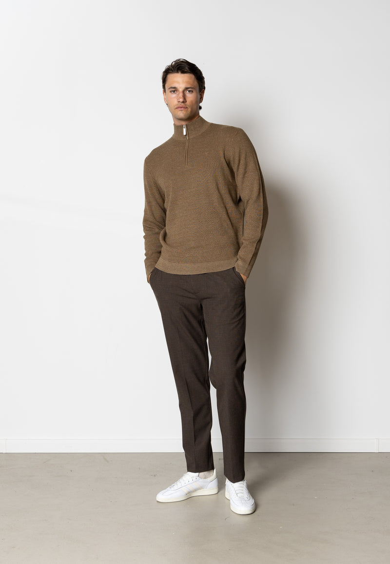 Clean Cut Copenhagen Oscar half zip knitted jumper Knit Brown Melange