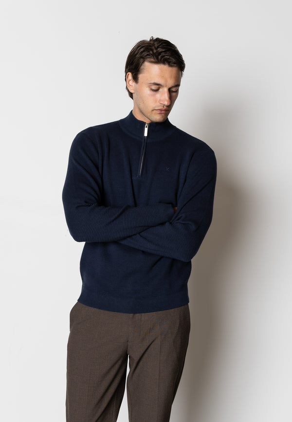 Clean Cut Copenhagen Oscar half zip knitted jumper Knit Navy