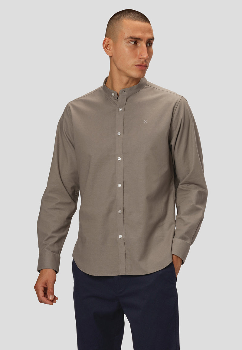 Clean Cut Copenhagen Oxford mandarin collar stretch shirt Shirts L/S Dusty Green