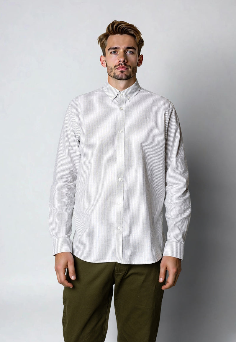 Clean Cut Copenhagen Oxford striped stretch shirt Shirts L/S Dusty green striped