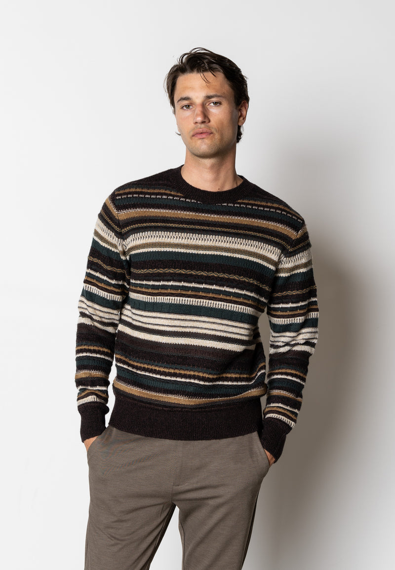 Clean Cut Copenhagen Phillip wool knitted jumper Knit Deep Green/Ecru Stripe