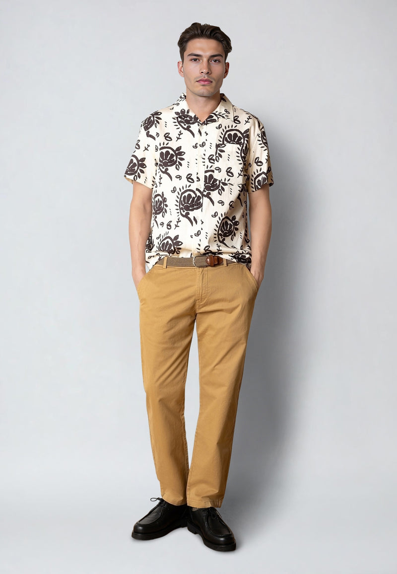 Clean Cut Copenhagen Ricco lyocell shirt Shirts S/S Ecru/Dark Brown