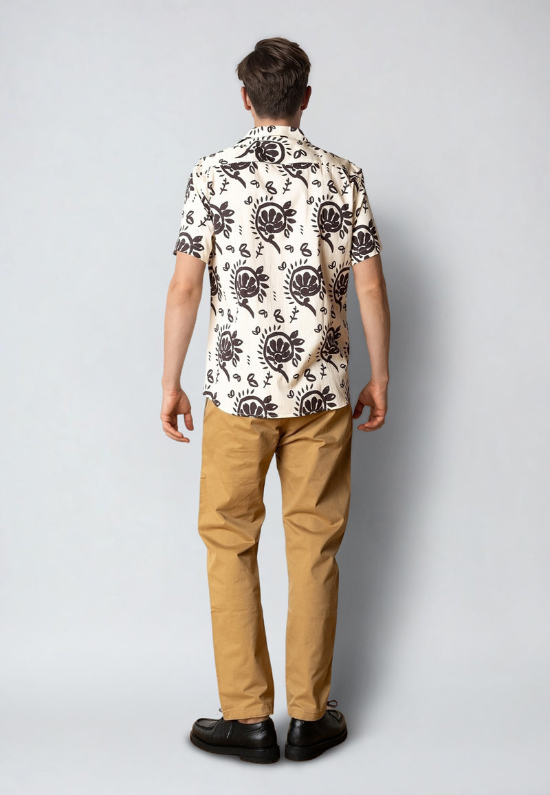 Clean Cut Copenhagen Ricco lyocell shirt Shirts S/S Ecru/Dark Brown