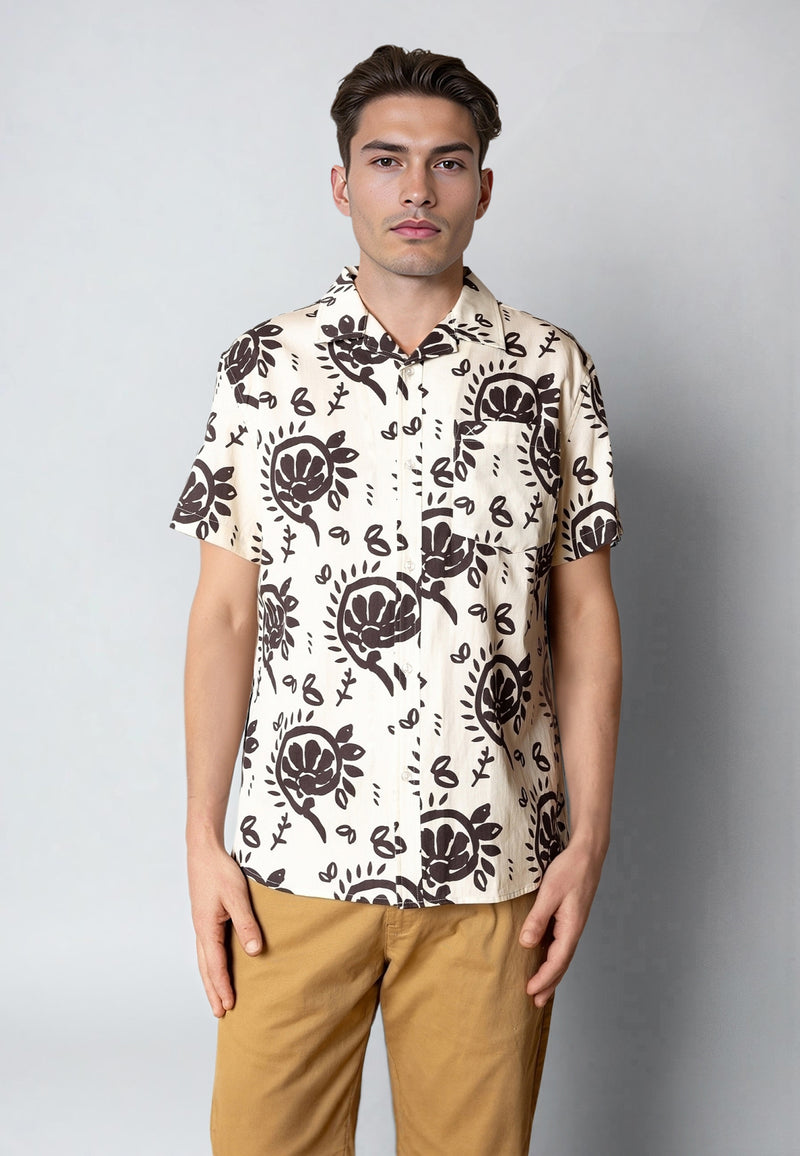 Clean Cut Copenhagen Ricco lyocell shirt Shirts S/S Ecru/Dark Brown