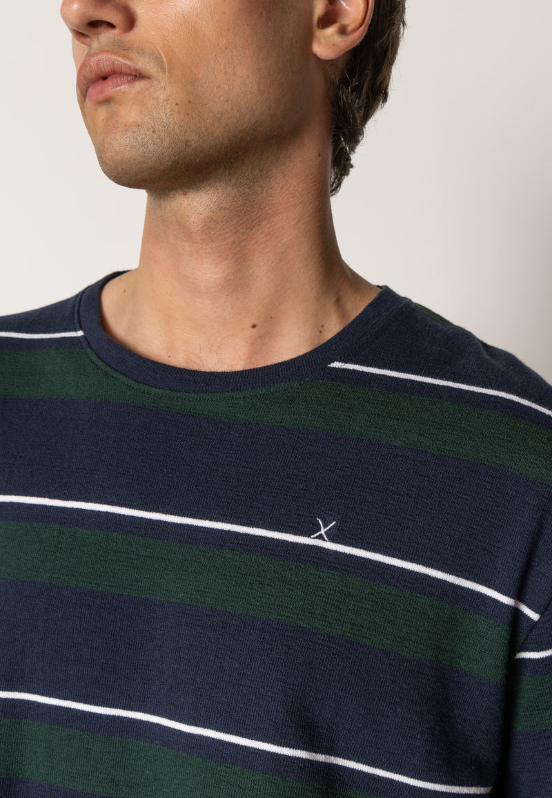 Clean Cut Copenhagen Sigurd cotton t-shirt T-shirts S/S Navy/Deep green Stripe