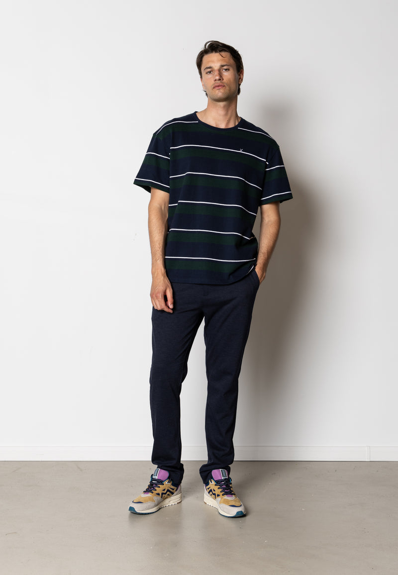 Clean Cut Copenhagen Sigurd cotton t-shirt T-shirts S/S Navy/Deep green Stripe