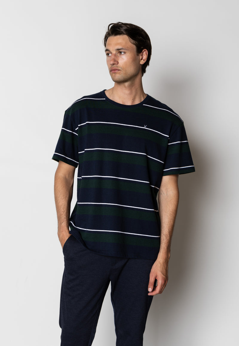 Clean Cut Copenhagen Sigurd cotton t-shirt T-shirts S/S Navy/Deep green Stripe