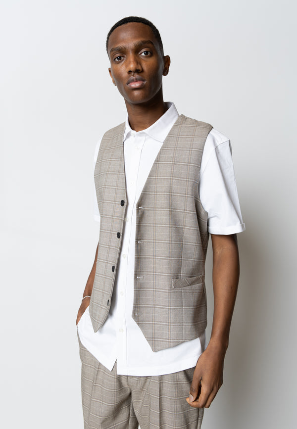 Clean Cut Copenhagen Storm XO waistcoat Vest Brown Check