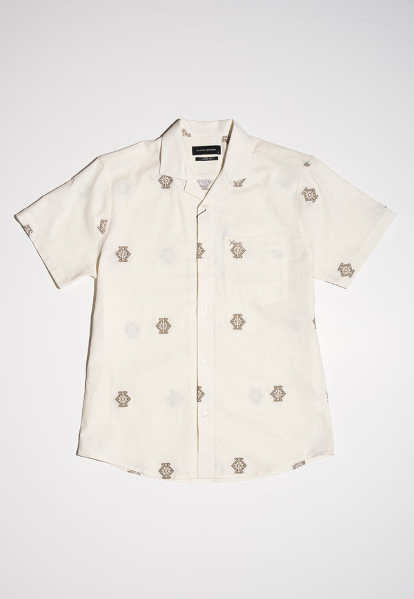 Clean Cut Copenhagen Theodore cotton/linen embroidery shirt Shirts S/S Off White/Khaki