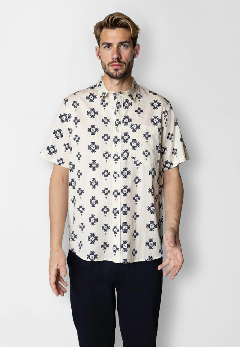 Clean Cut Copenhagen Tommy lyocell shirt Shirts S/S Ecru/Navy