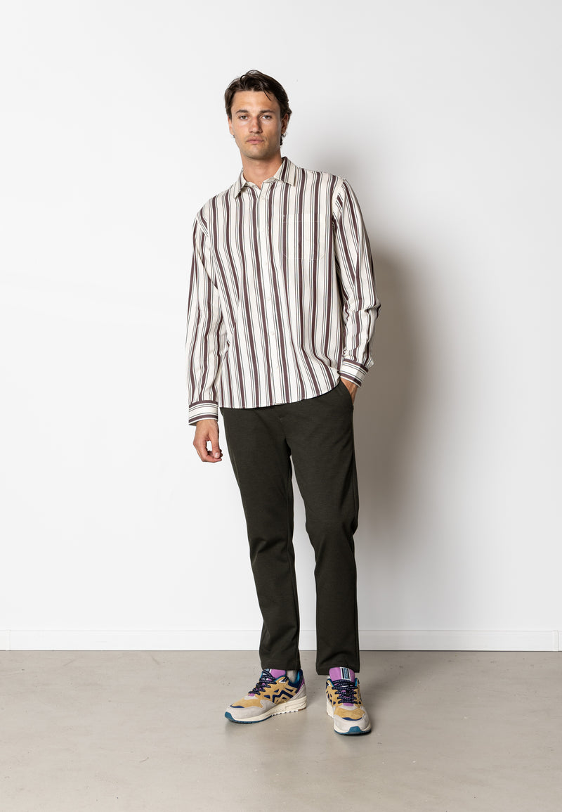 Clean Cut Copenhagen Willum lyocell shirt Shirts L/S Ecru/Dark Plum Stripe