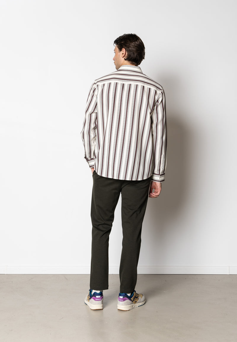 Clean Cut Copenhagen Willum lyocell shirt Shirts L/S Ecru/Dark Plum Stripe