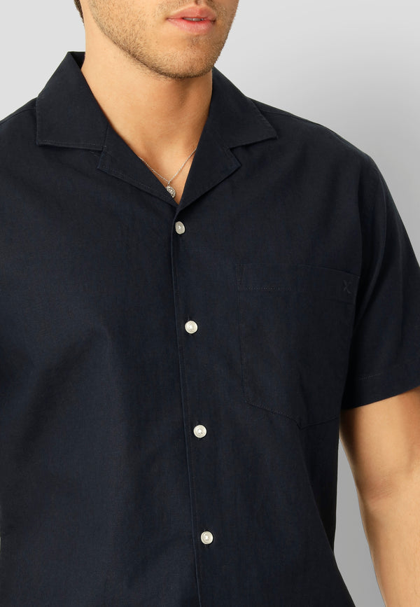 Clean Cut Copenhagen Bowling cotton/linen S/S shirt Shirts S/S Navy