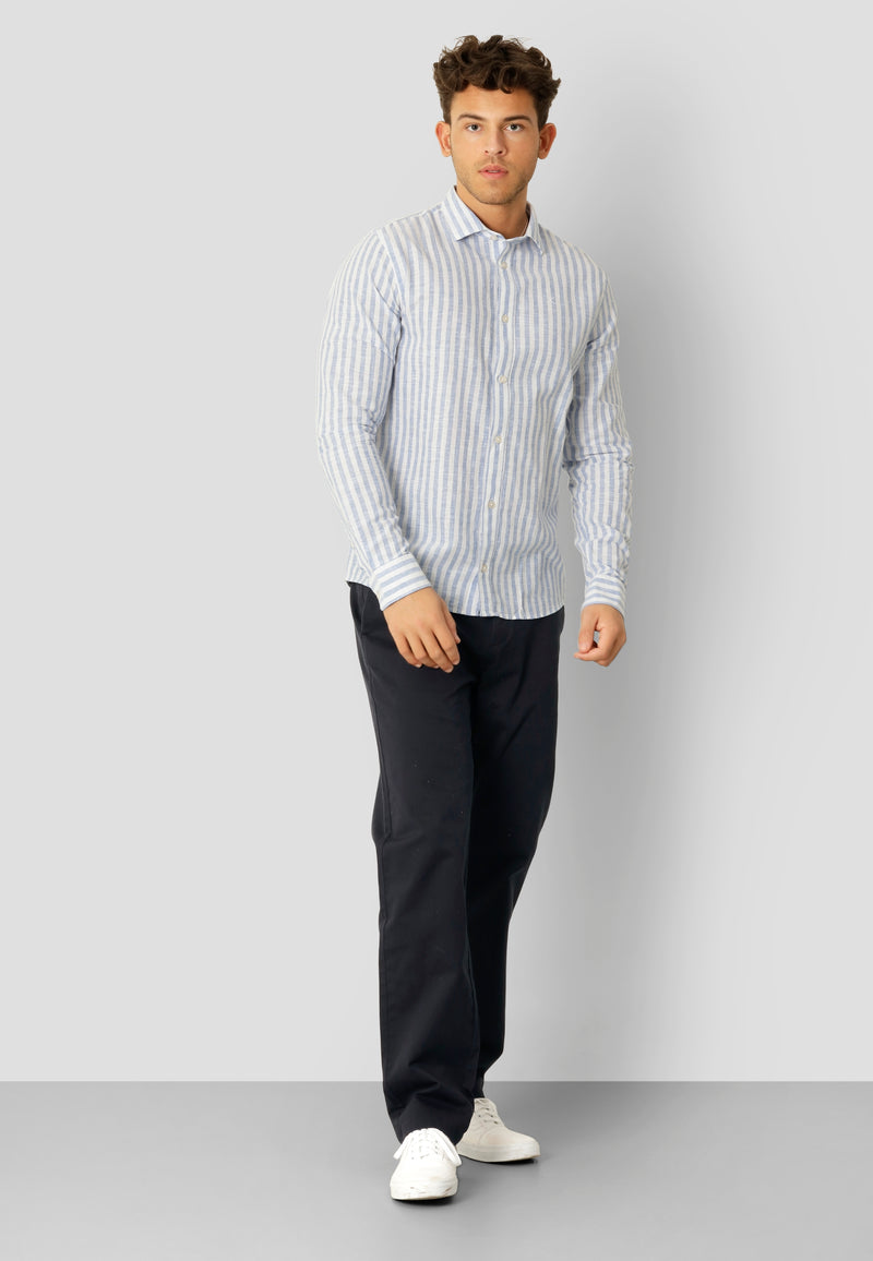 Clean Cut Copenhagen Jamie cotton/linen striped shirt Shirts L/S Blue Melange / Ecru