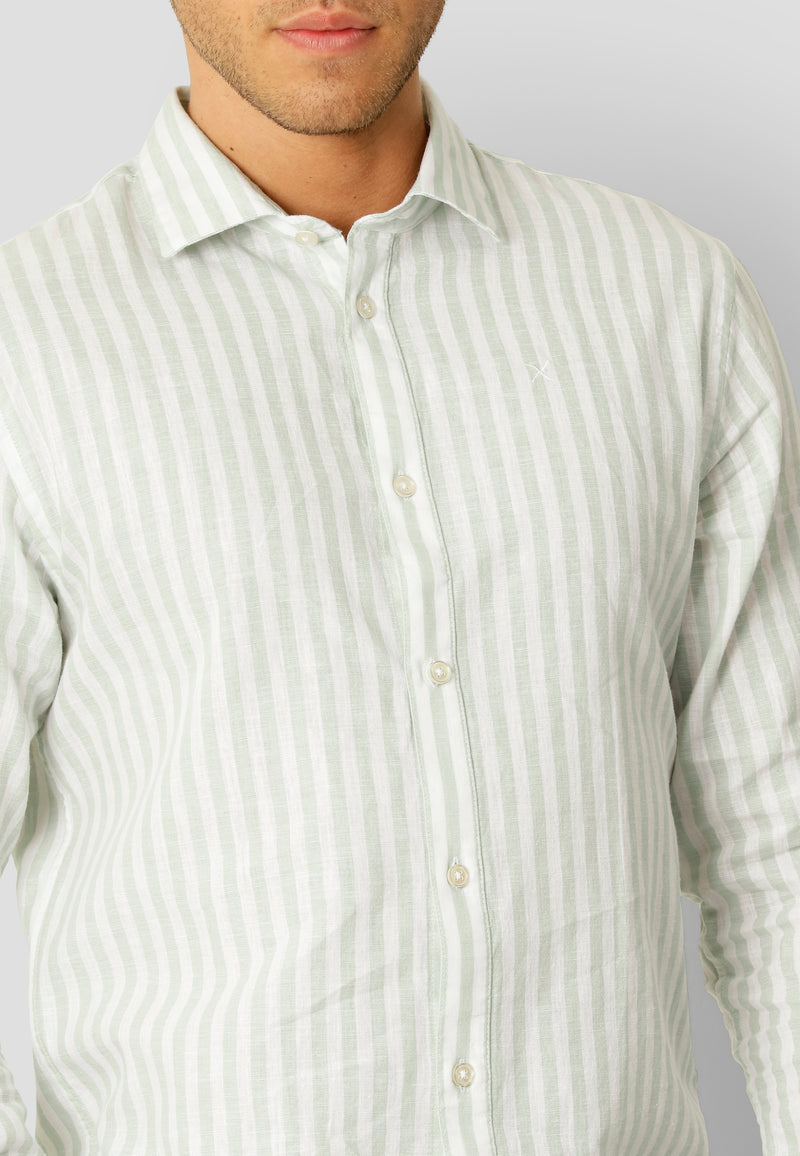 Clean Cut Copenhagen Jamie cotton/linen striped shirt Shirts L/S Minty/Ecru
