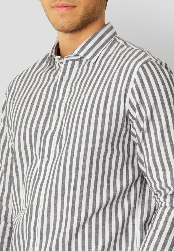 Clean Cut Copenhagen Jamie cotton/linen striped shirt Shirts L/S Navy / Ecru