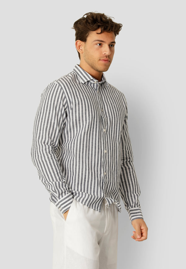 Clean Cut Copenhagen Jamie cotton/linen striped shirt Shirts L/S Navy / Ecru