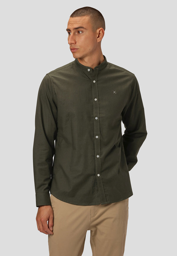 Clean Cut Copenhagen Oxford mandarin collar stretch shirt Shirts L/S Army