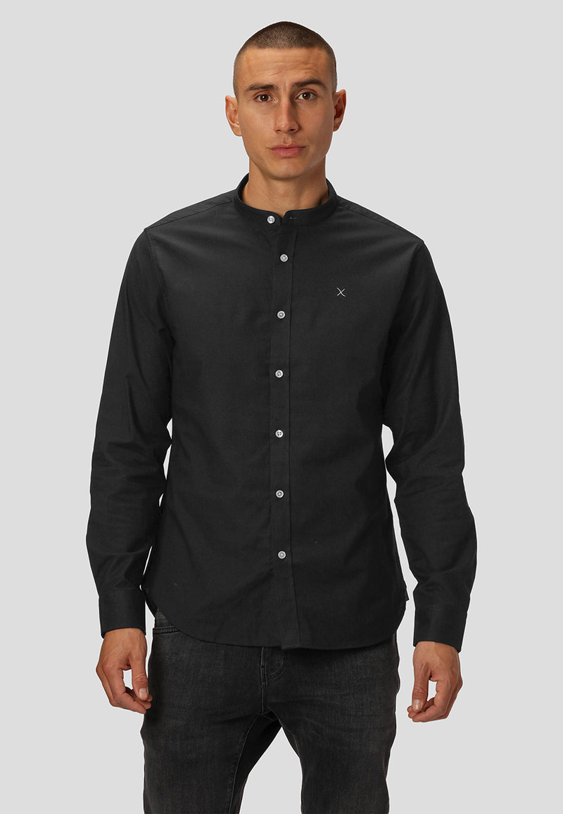 Clean Cut Copenhagen Oxford mandarin collar stretch shirt Shirts L/S Black 01