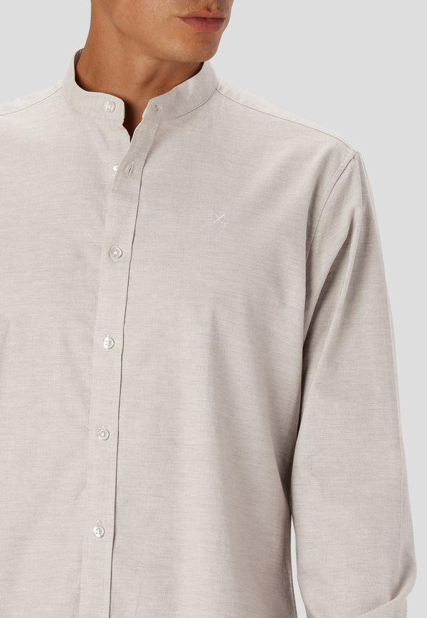 Clean Cut Copenhagen Oxford mandarin collar stretch shirt Shirts L/S Sand Melange