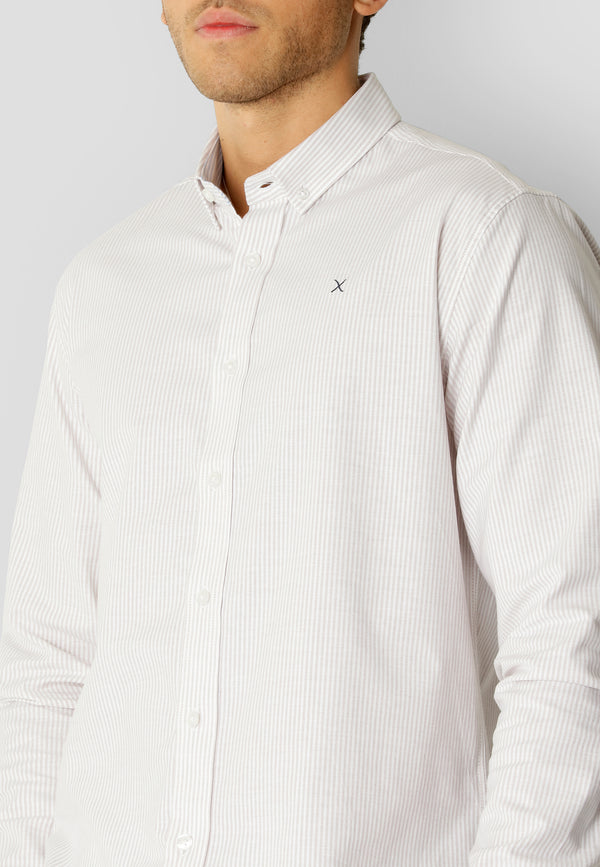 Clean Cut Copenhagen Oxford striped stretch shirt Shirts L/S Khaki striped